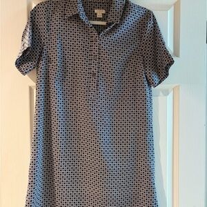 J. Crew Navy and White Geometric Collared Short Sleeve Dress